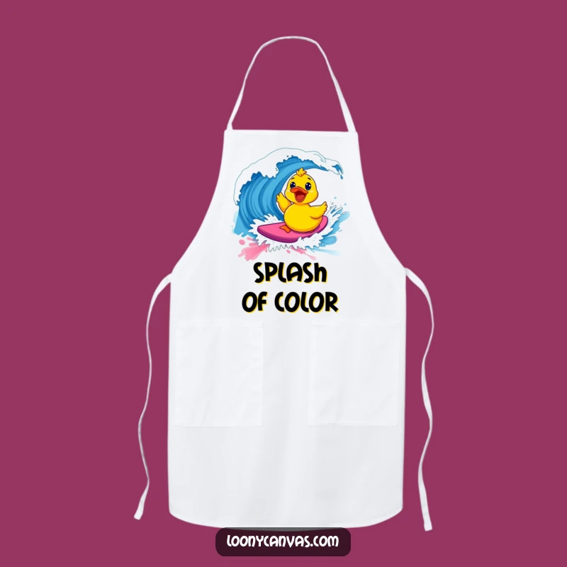 Funny Kawaii Surfing Ducky Apron - Paint Wave Kitchen Fun, Hilarious Gift for Artists