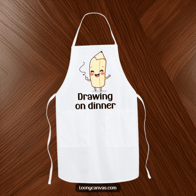 Funny apron featuring a playful pencil character drawing a spontaneous squiggle with a cheerful flourish, perfect for artists.