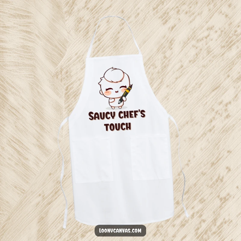 Funny artist apron with a mischievous charcoal stick smudging art and winking, for playful and fun creation.