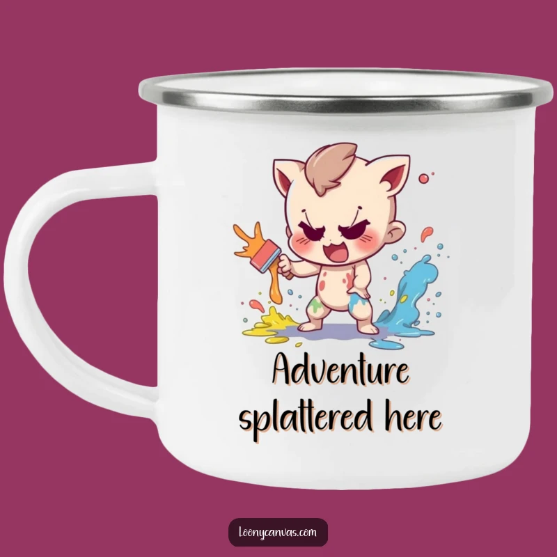 Funny Art Camp Mug: Mischievous Painter Character Splatter Fun Gift