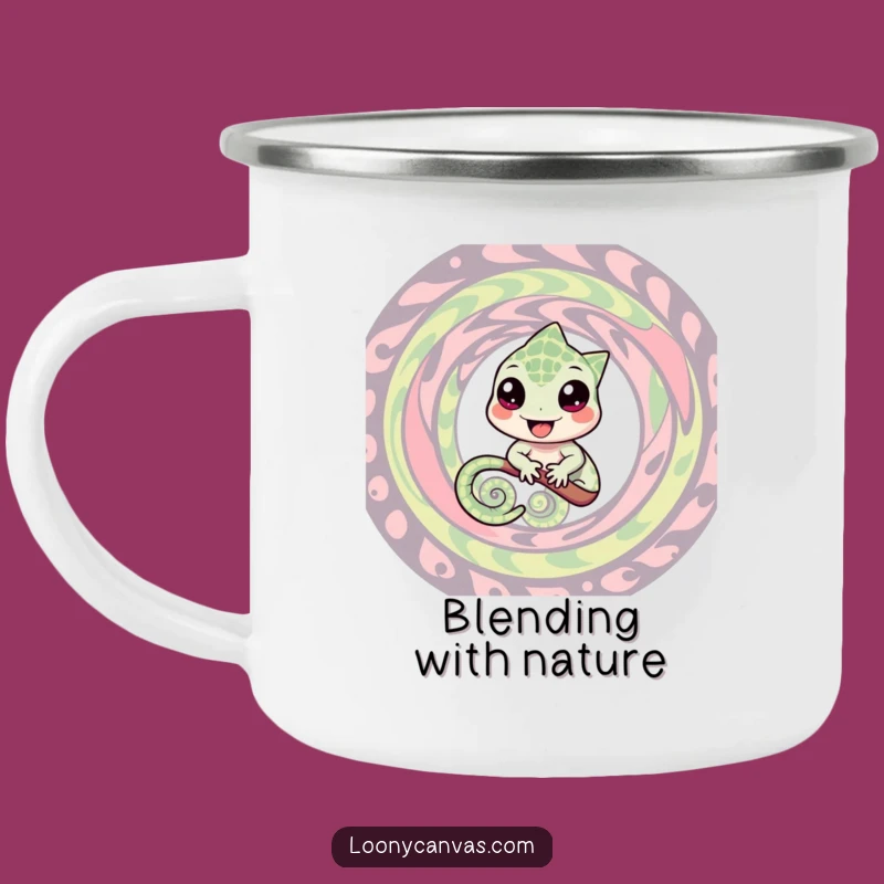 Funny Chameleon Camping Mug: Swirling Pattern Adventure, Hilarious Outdoor Gift for Trailblazers