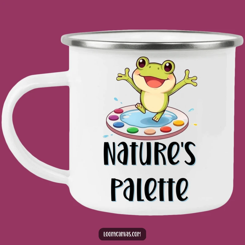 Funny Frog Art Camping Mug: Joyful Painter Enamel Mug, Great Funny Gift!