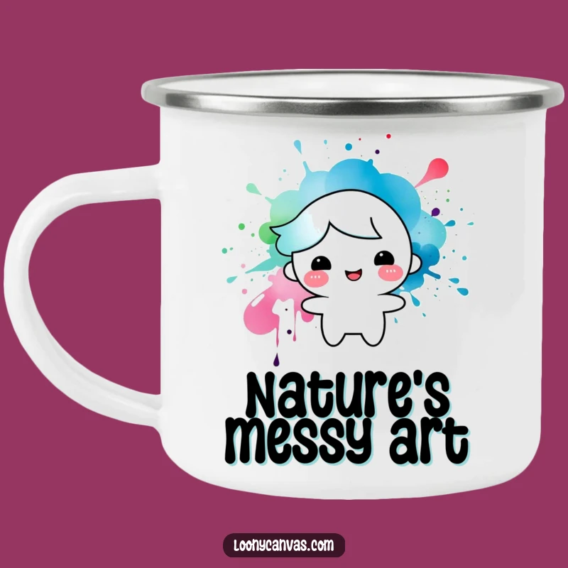 Funny Ink Splatter Character Camping Mug: Hilarious Artistic Adventures
