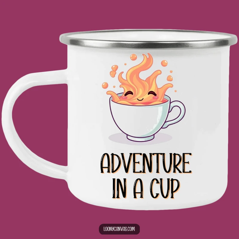 Funny Kawaii Giggling Teacup Camping Mug - Overflowing Tea Enamel, Hilarious Outdoor Gift