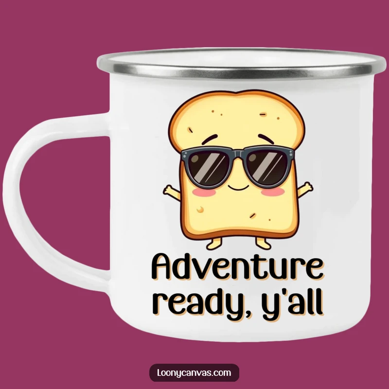 Funny Toast Sunglasses Camping Mug: Adventure with a Giggling Character