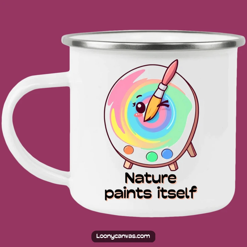 Funny Kawaii Winking Paintbrush Camping Mug - Art Swirl Enamel, Hilarious Outdoor Gift