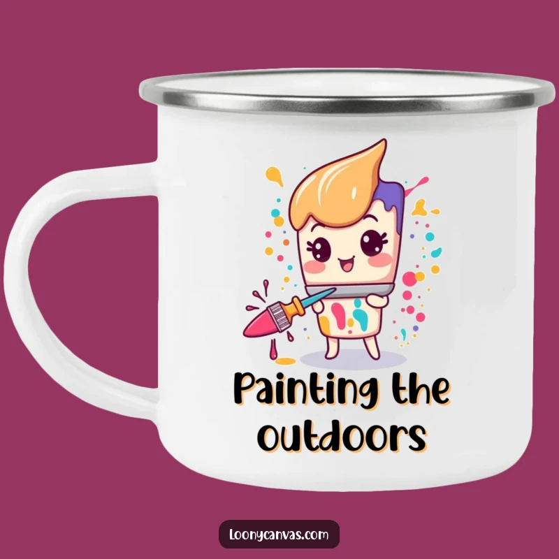 Funny Kawaii Paintbrush Camp Mug: Manic Art Splatter Outdoor Gift