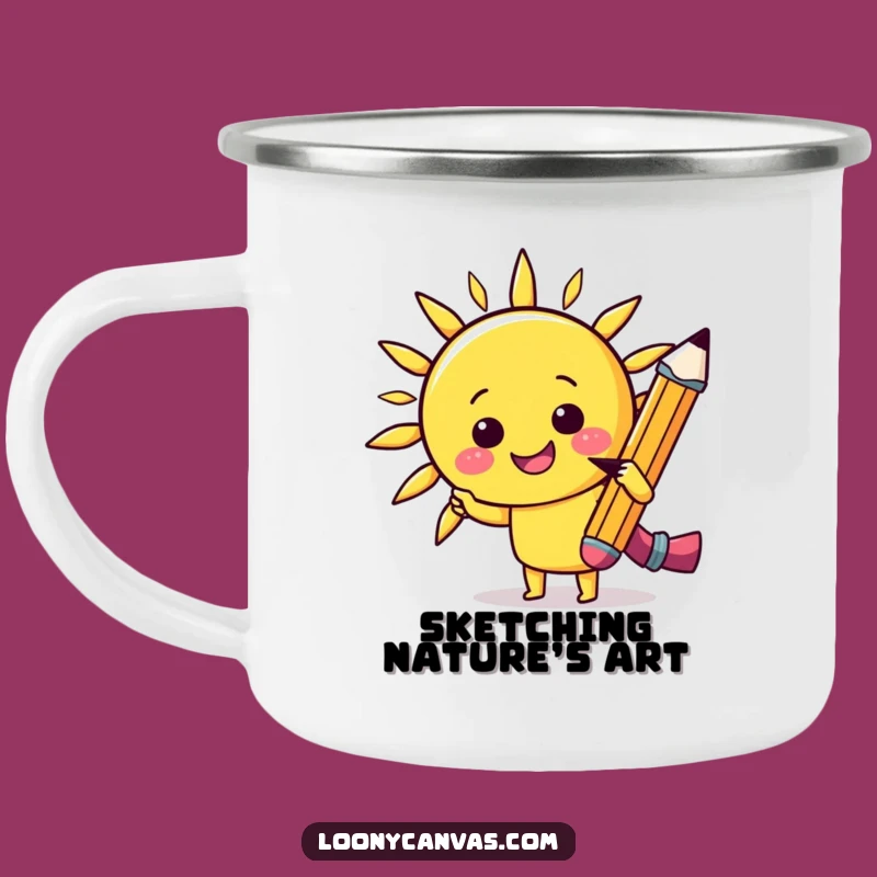 Funny Kawaii Pencil Sun Camping Mug - Cheerful Sketch Enamel, Hilarious Outdoor Gift