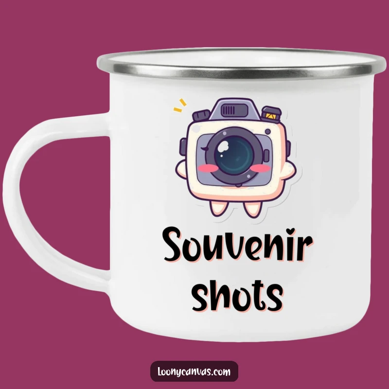 Funny Kawaii Camera Grin Camping Mug: Durable Photo Humor for Outdoor Shoots