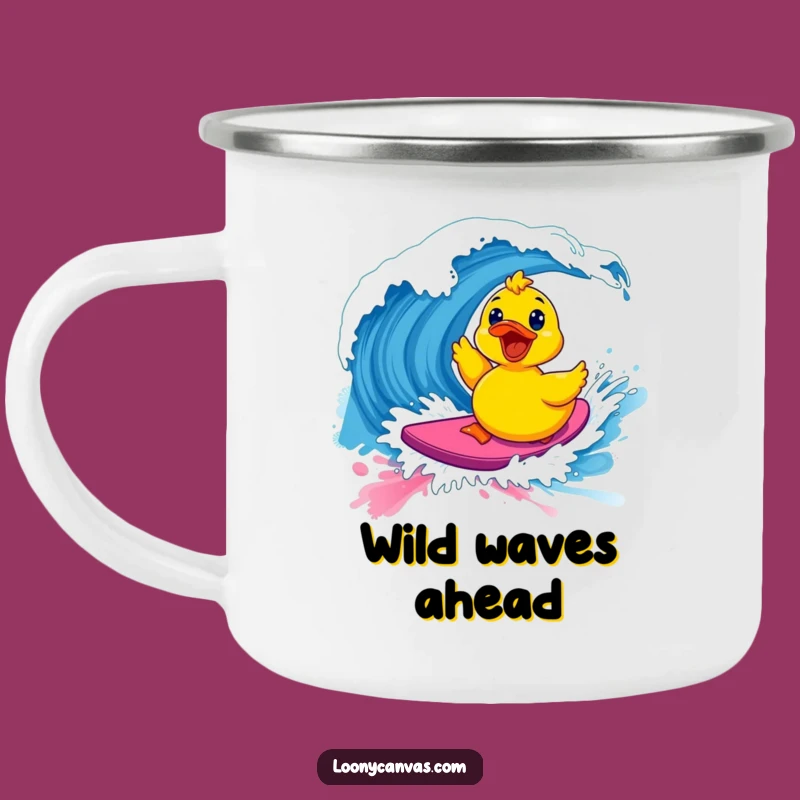 Funny Kawaii Surfing Ducky Camping Mug - Paint Wave Enamel, Hilarious Outdoor Gift