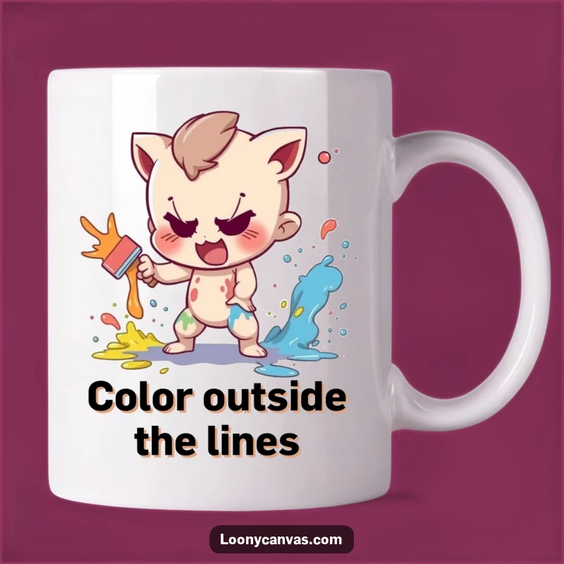 Funny Artist's Chaos Mug: Mischievous Character Playfully Splattering Paint Gift