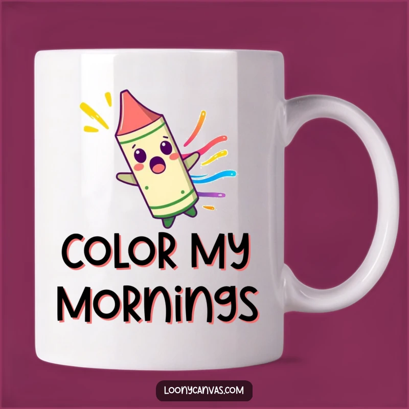 Funny Crayon Mug: Surprised Character Spinning Wildly, Colorful Gift