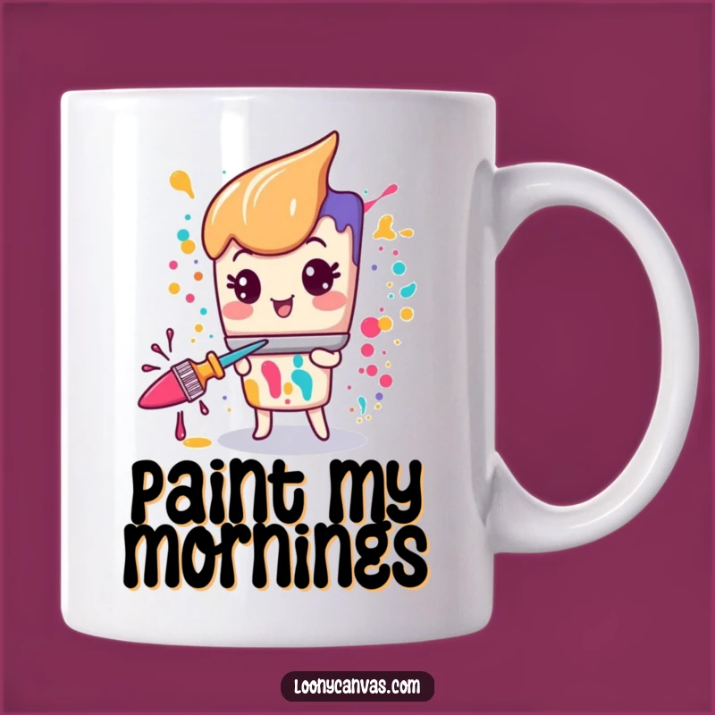 Funny Kawaii Paintbrush Mug: Manic Glee Splatter Art Gift