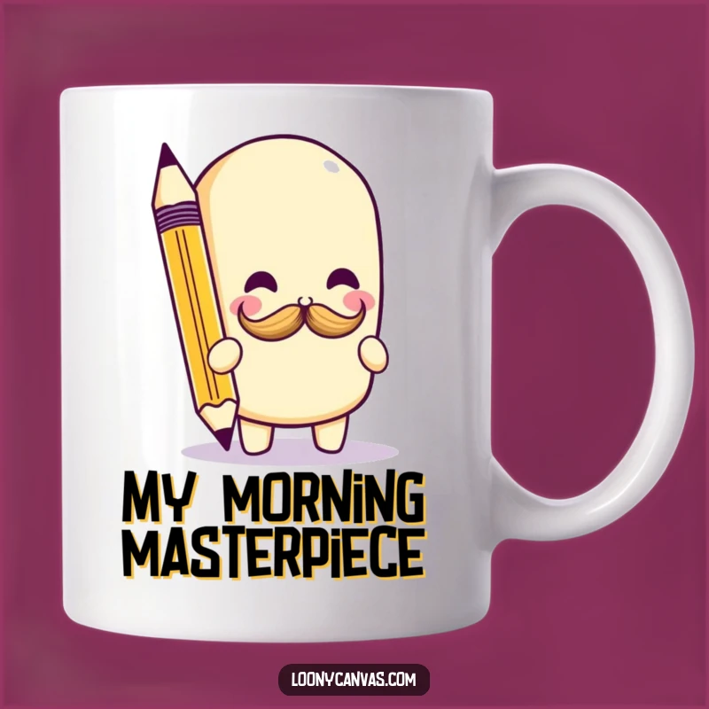Funny Kawaii Pencil Mustache Mug: Playful Doodle Gift for Artists and Writers