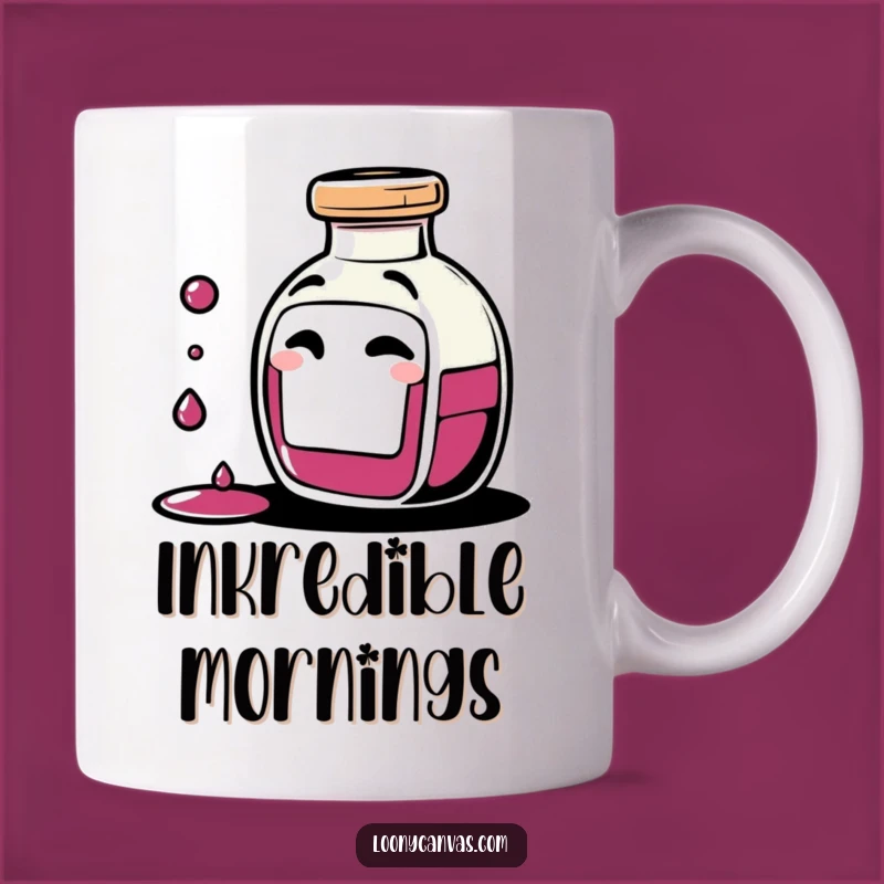 Funny Ink Bottle Mug: Giggling Character Spilling Ink, Creative Gift