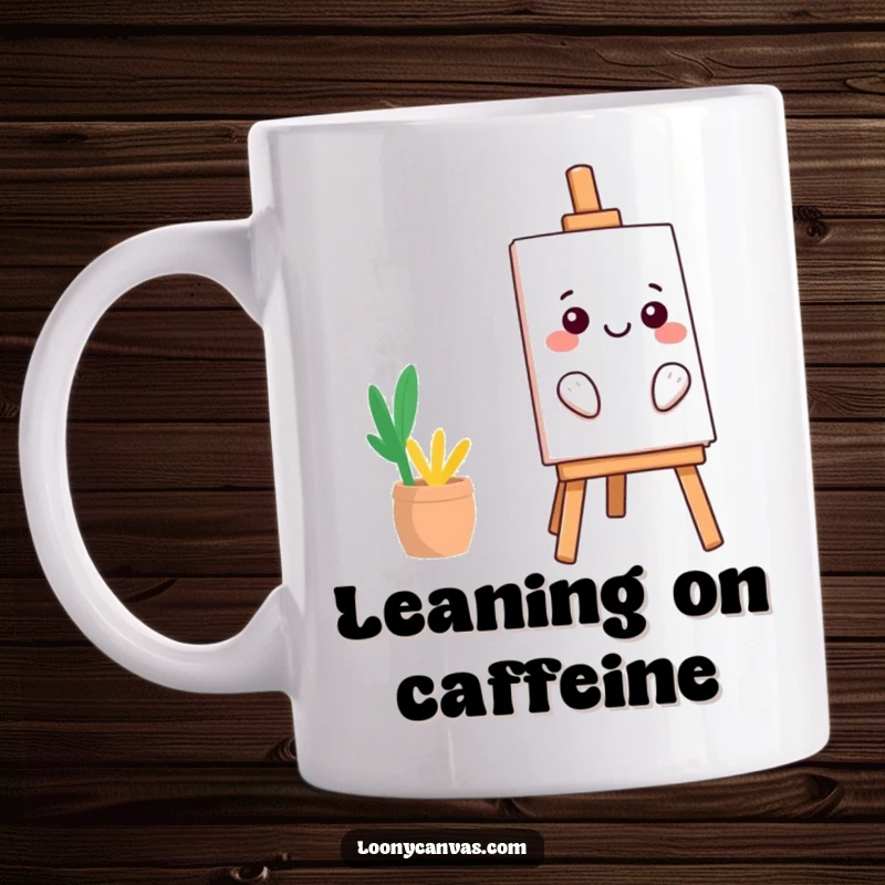 Funny kawaii easel character leaning precariously with a smile, cute and humorous art, a great funny gift for artists.