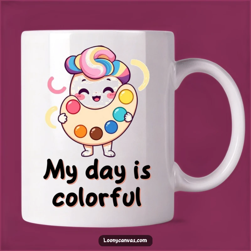 Funny Smiling Palette Mug: Vibrant Colors Cartoon Art Gift