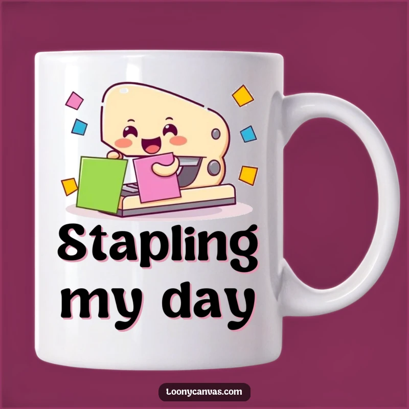 Funny Stapler Character Mug: Cheerful Office Humor Gift