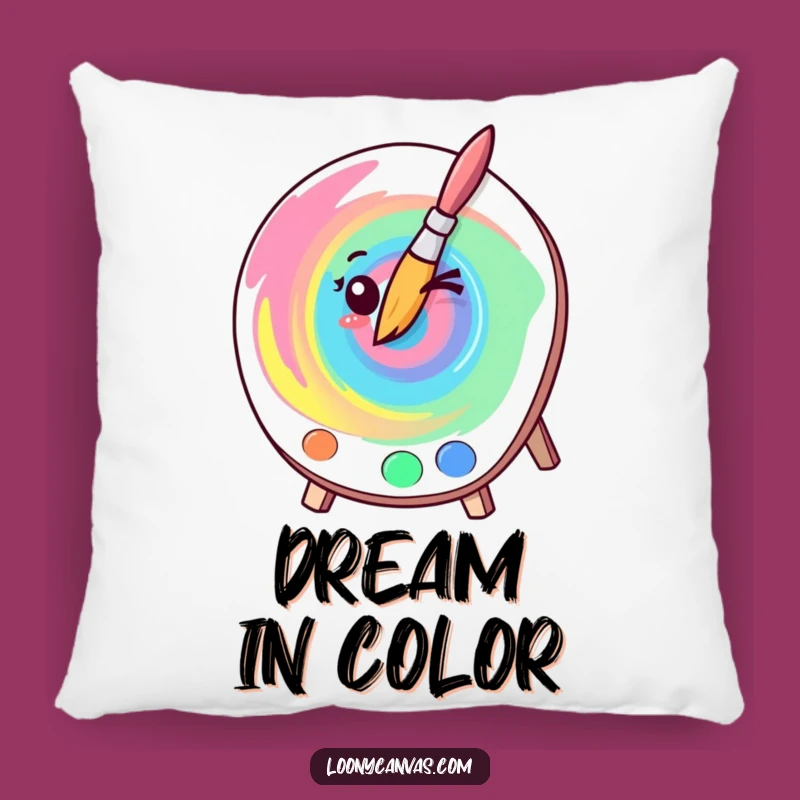 Funny Kawaii Winking Paintbrush Pillow - Cozy Art Swirl Cushion, Cute Humorous Gift