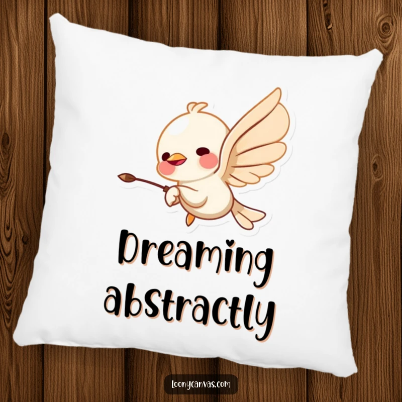 Funny pillow featuring a chisel character carving abstract shapes, providing a soft, humorous accent for sofas and beds, perfect for art lovers.