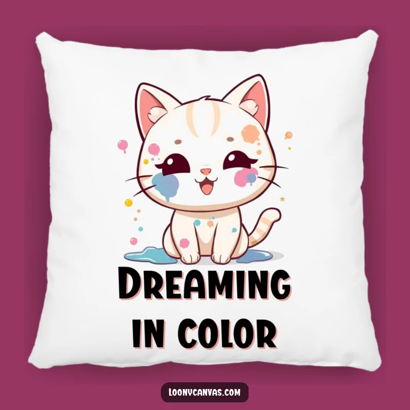 Funny Kawaii Cat Pillow: Cozy Cuddles With Artful Splatters