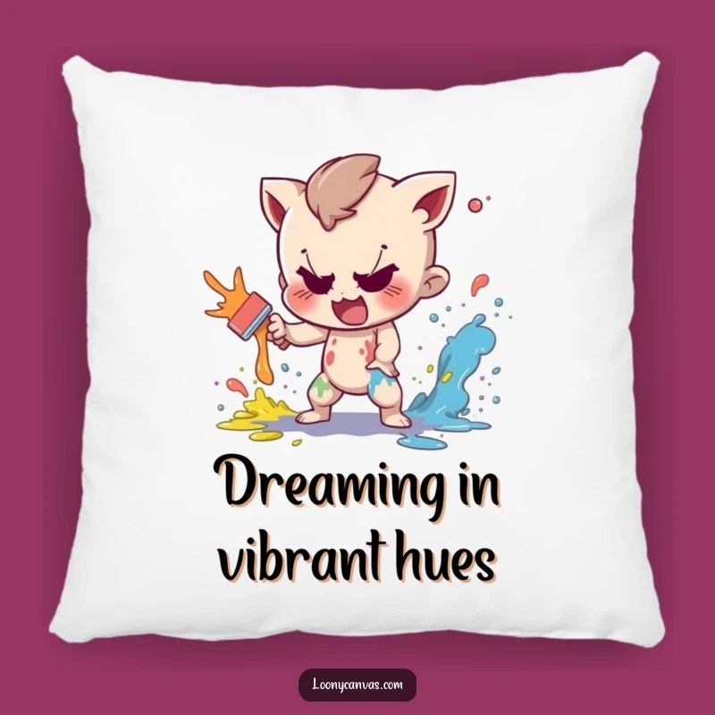 Funny Art Pillow: Mischievous Character Splatter Paint Cozy Cushion Gift