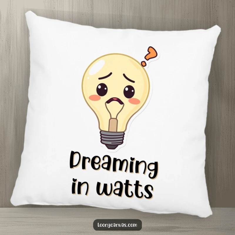 Funny confused lightbulb pillow, a character emitting a question mark, providing comfort and a touch of humor for relaxation.