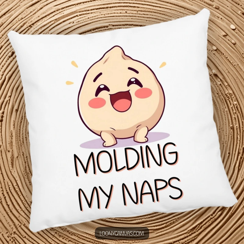 Funny pillow showcasing an excited clay ball squishing into a funny shape, bringing artistic playfulness to decor.