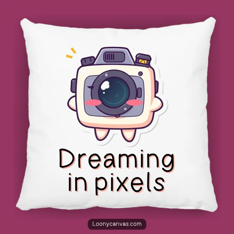 Funny Kawaii Camera Grin Pillow: Cozy Photo Humor Accent for Playful Rooms