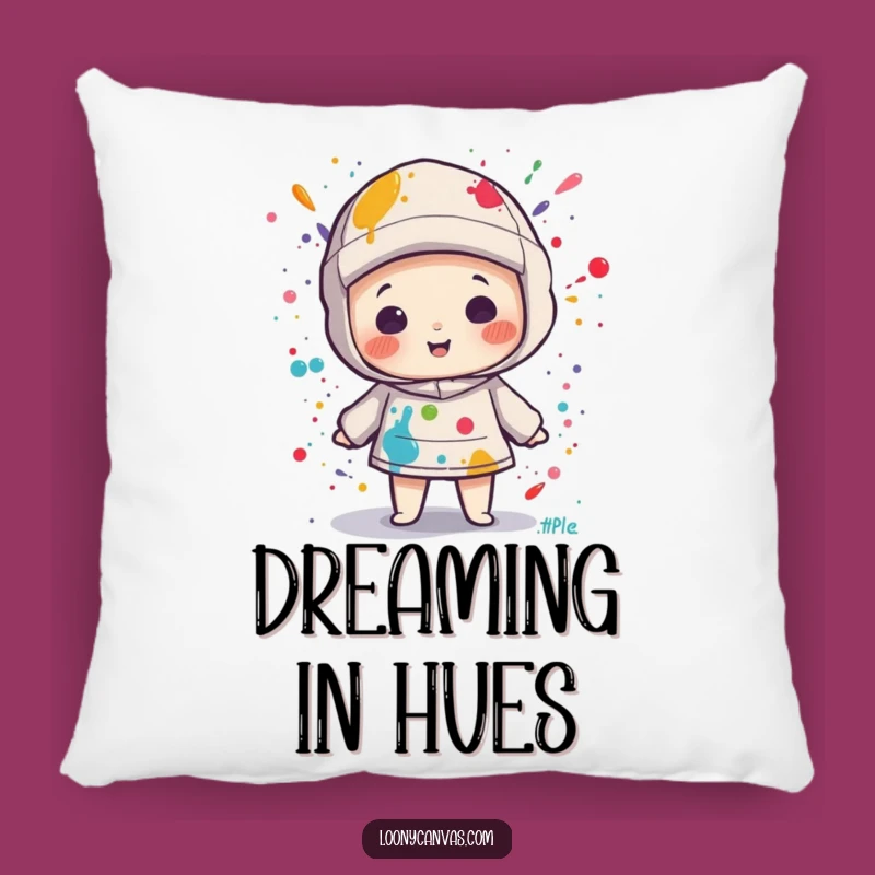 Funny Kawaii Canvas Paint Splatter Pillow: Cozy Art Accent for Creative Spaces