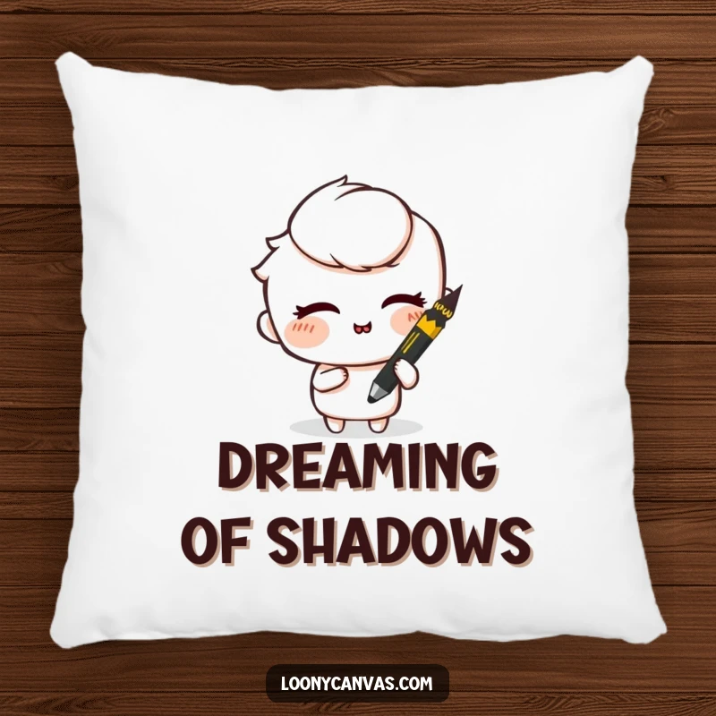 Funny pillow showcasing a mischievous charcoal stick smudging art with a wink, bringing artistic intrigue to decor.