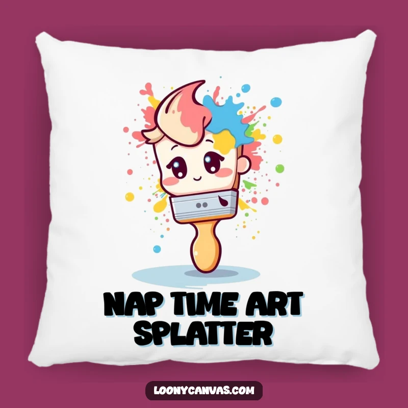 Funny Shy Paintbrush Pillow: Cozy Art Comfort with a Splatter