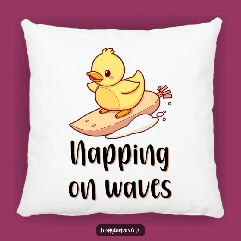 Funny Surfing Duck Teabag Pillow - Cozy Comfort, Splash of Fun.