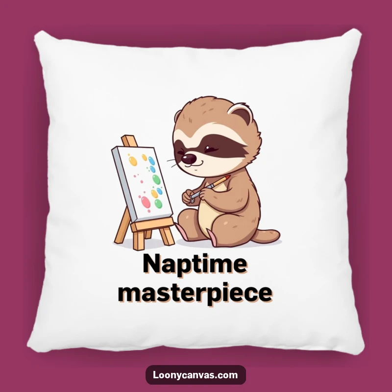 Funny Playful Sloth Painting Pillow: Cozy Comfort for Creative Souls