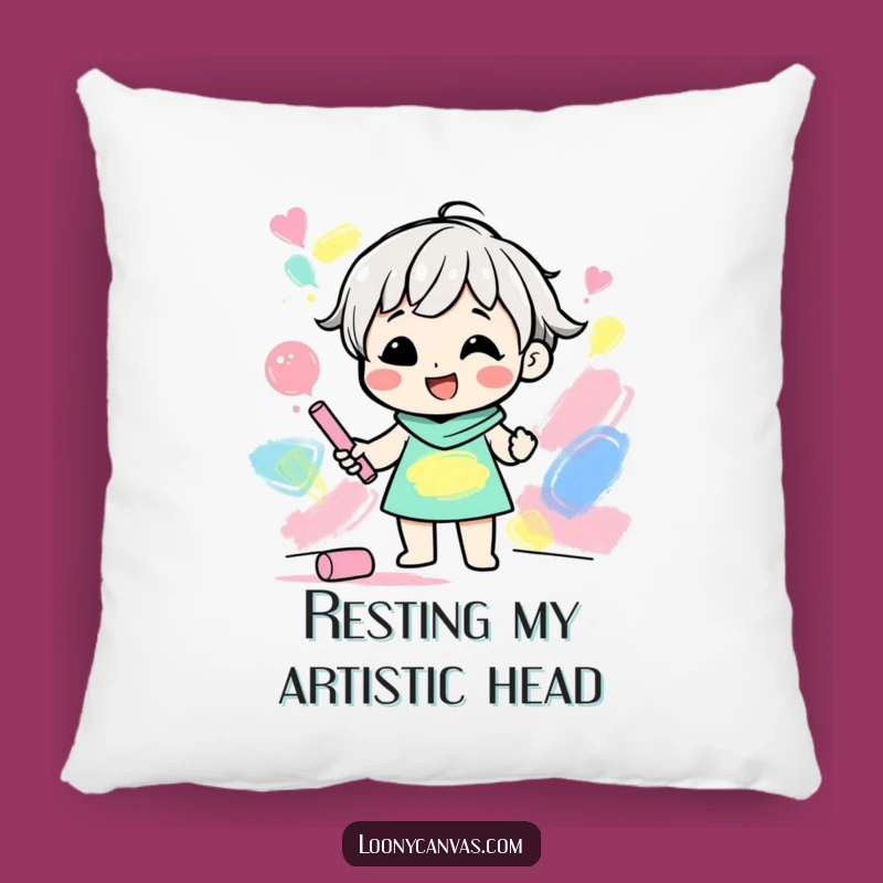Funny Art Pillow: Gleeful Chalk Artist Character Abstract Cushion Gift