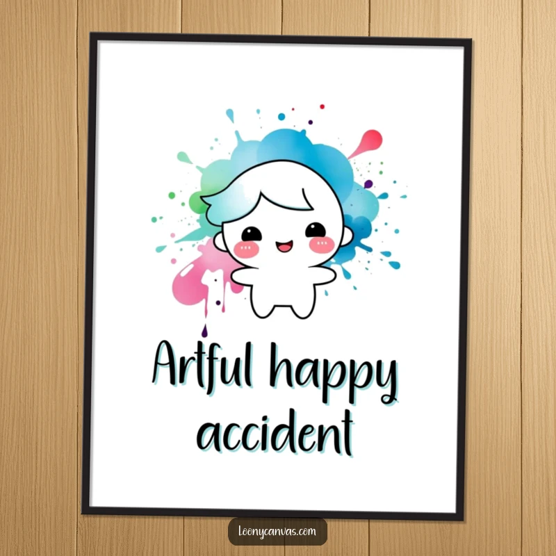 Funny digital art print of a happy character formed from a dynamic ink splatter, a cheerful and artistic piece for any space.