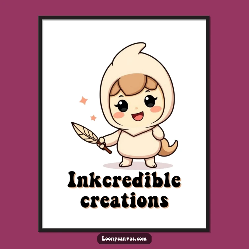 Funny Digital Art: Cheerful Quill Writer Print, Inspiring Literary Wall Art Gift