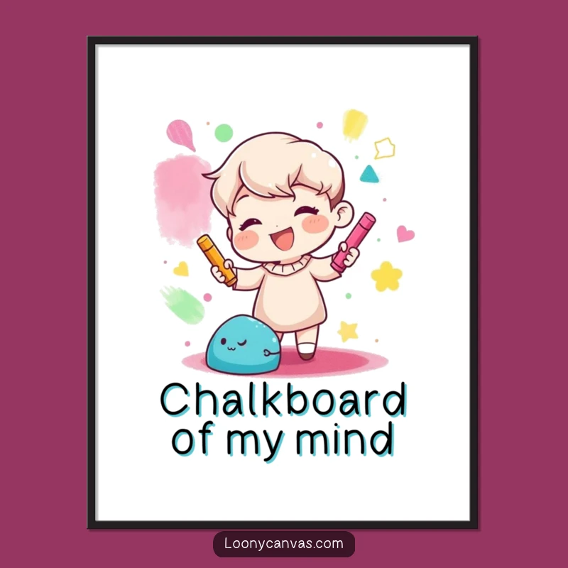 Funny Digital Art: Gleeful Chalk Shapes Print, Vibrant Wall Art Funny Gift