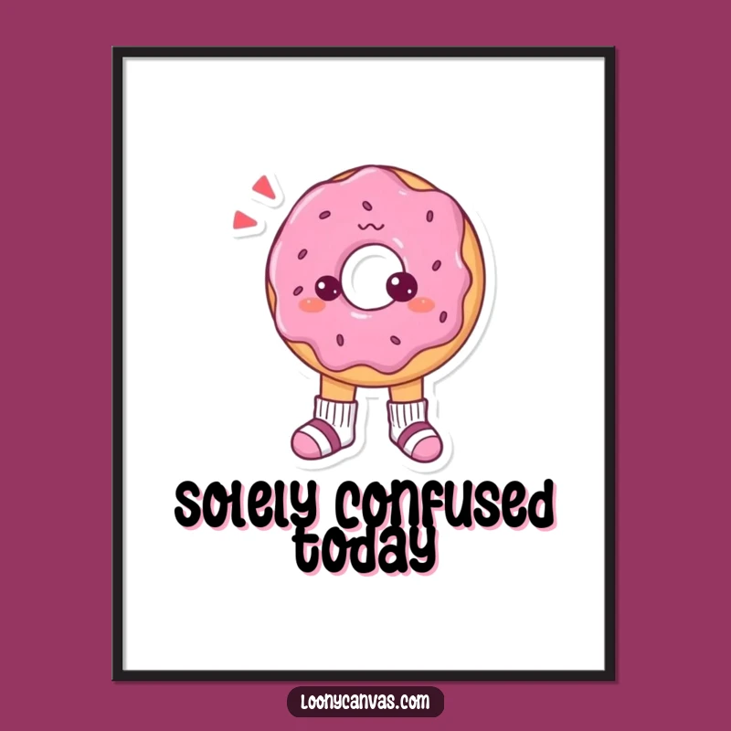 Funny Donut Sock Confusion Digital Art: Whimsical Character Print