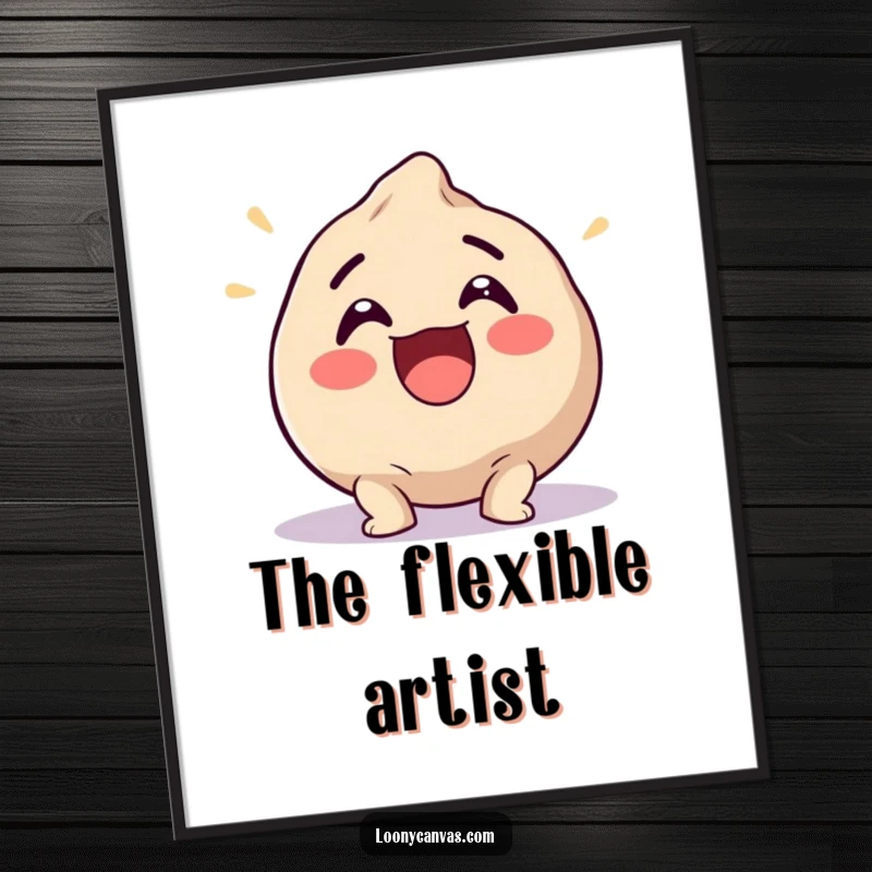 Funny digital art print of an excited clay ball squishing into a funny shape, embodying playful artistic transformation.