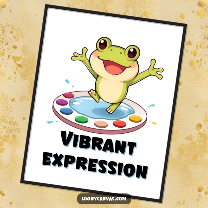 Funny Frog Digital Art Print: A joyful frog character leaping into a paint palette, offering instant artistic humor.