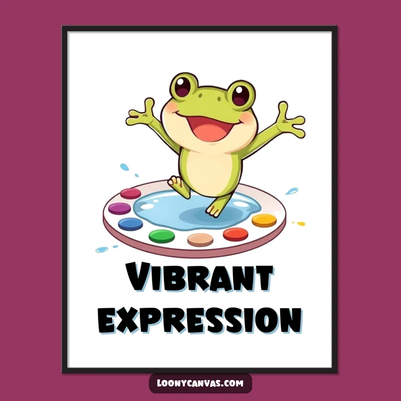 Funny Frog Art Print: Joyful Amphibian Painter Digital Download, Instant Funny Gift!