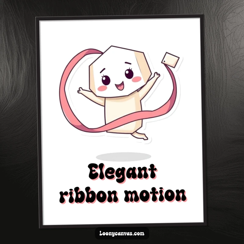 Funny digital art print of a giddy geometric character happily twirling a long, flowing ribbon, providing instant joyful dance and happy vibes.
