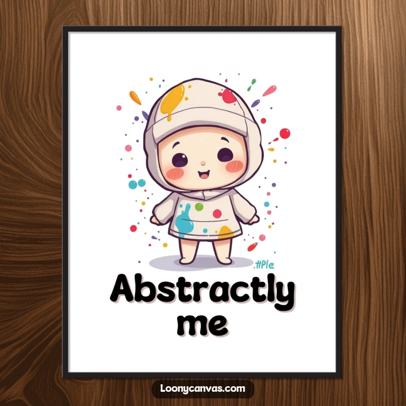 Funny kawaii canvas character playfully splattered with paint, a high-resolution digital art print for immediate download and display.