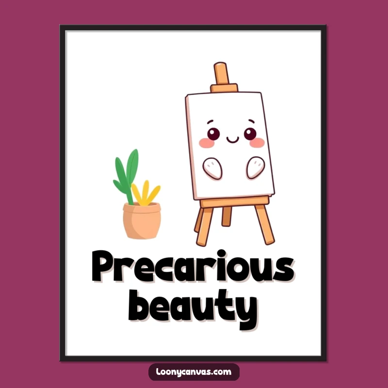 Funny Kawaii Easel Digital Print: Instant Precarious Art for Walls