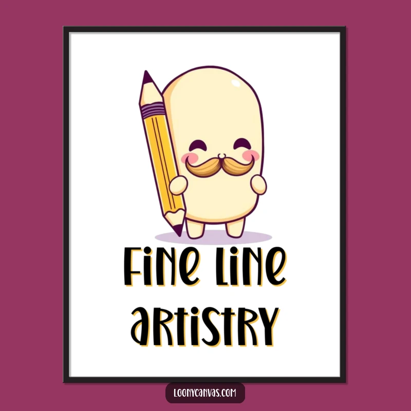 Funny Kawaii Pencil Mustache Digital Art: Playful Doodle Print for Instant Whimsy