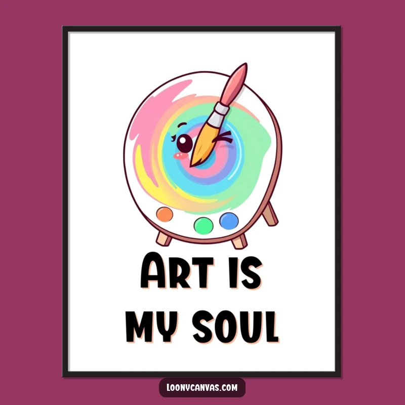 Funny Kawaii Winking Paintbrush Digital Art - Vibrant Swirl Print, Hilarious Home Decor Gift