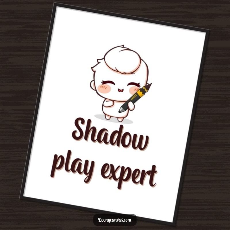 Funny digital art print of a mischievous charcoal stick smudging a drawing with a wink, exuding playful art.