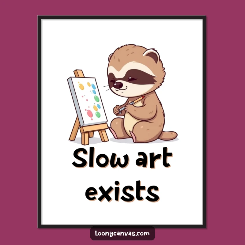 Funny Playful Sloth Painting Digital Art: Instant Slow Art Decor