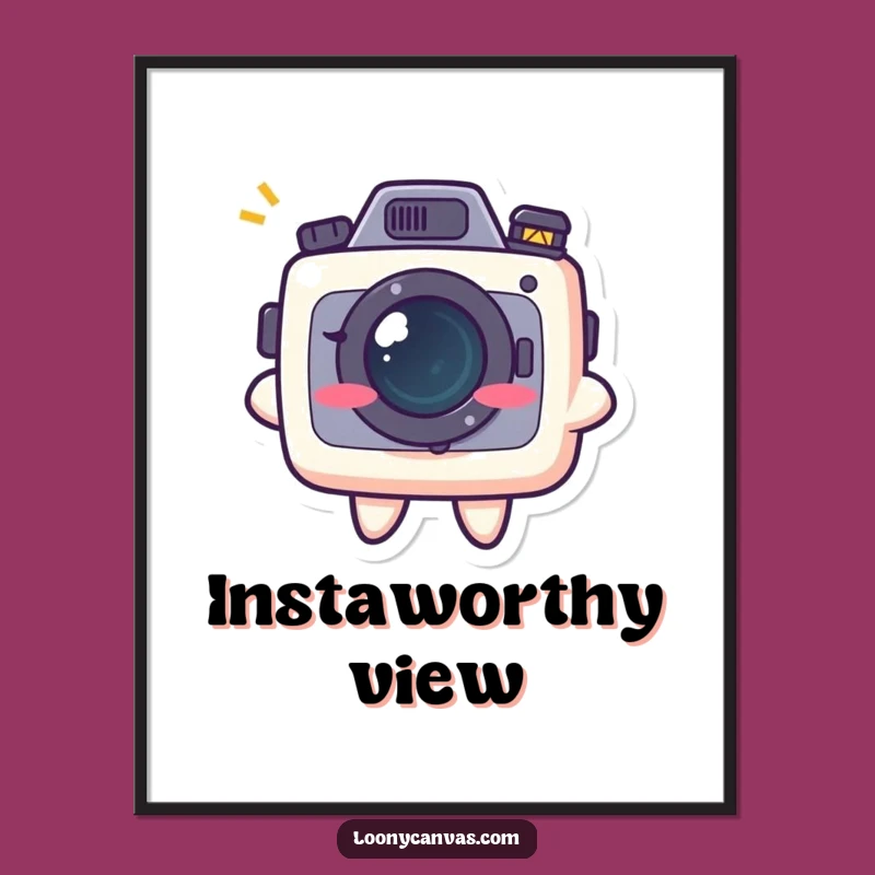 Funny Kawaii Camera Grin Digital Art: Instant Photo Humor Print for Decor